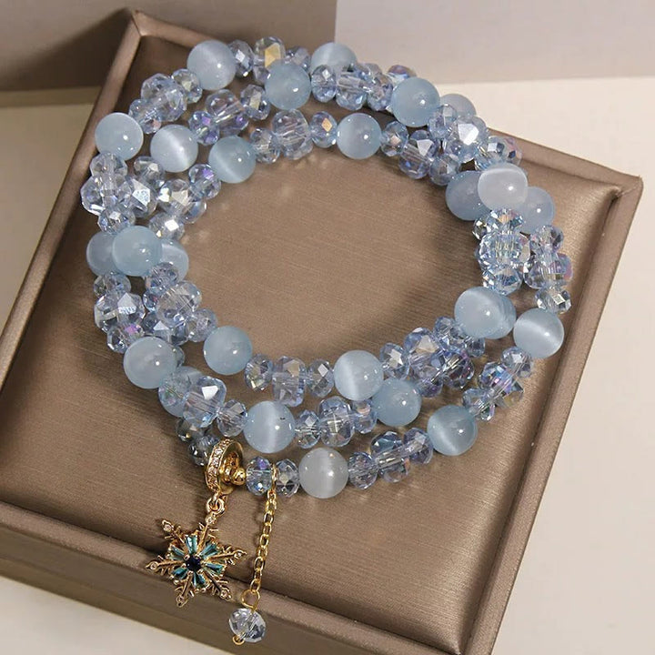 Buddha Stones トリプルラップ ブルーキャッツアイ スノーフレーク クラリティチャーム良縁祈願ブレスレット - image 4