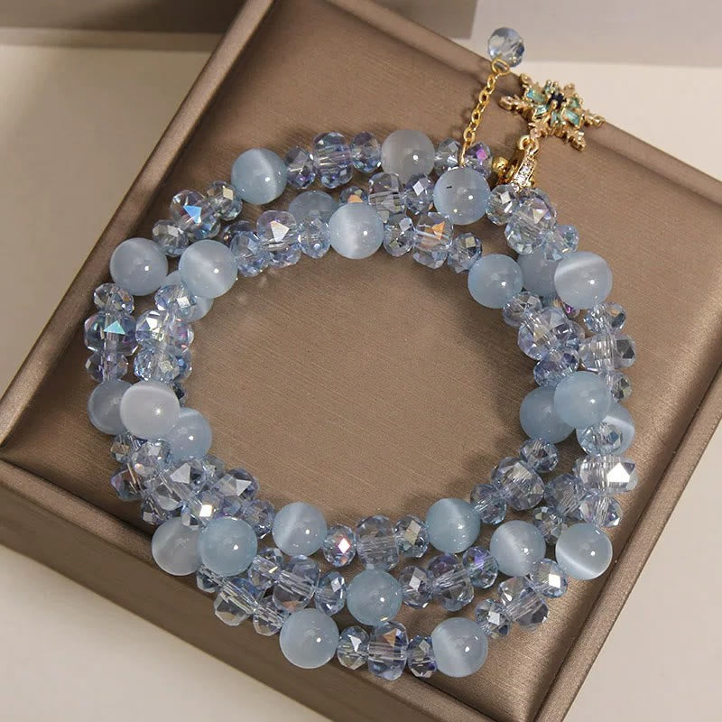 Buddha Stones トリプルラップ ブルーキャッツアイ スノーフレーク クラリティチャーム良縁祈願ブレスレット - image 8