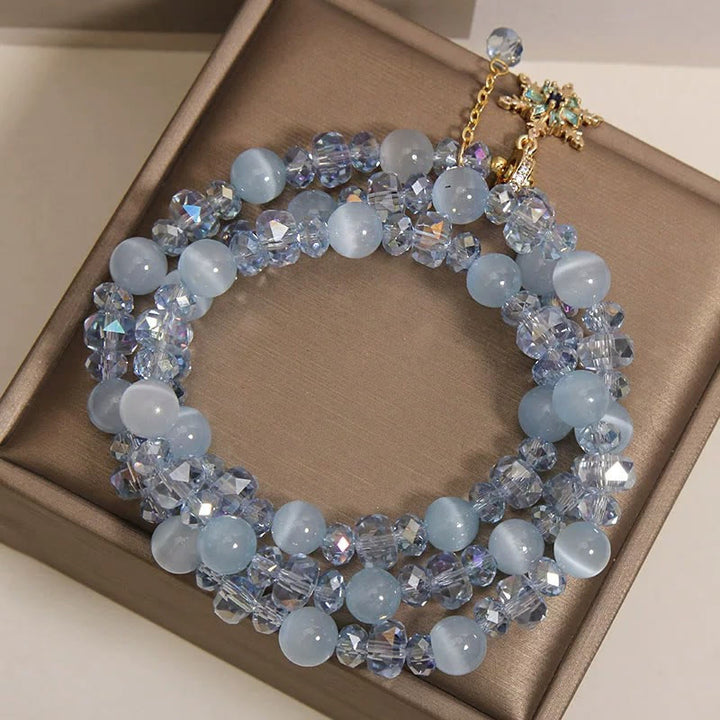 Buddha Stones トリプルラップ ブルーキャッツアイ スノーフレーク クラリティチャーム良縁祈願ブレスレット - image 8