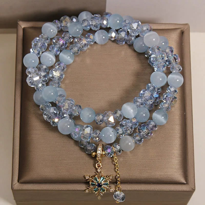 Buddha Stones トリプルラップ ブルーキャッツアイ スノーフレーク クラリティチャーム良縁祈願ブレスレット - image 7