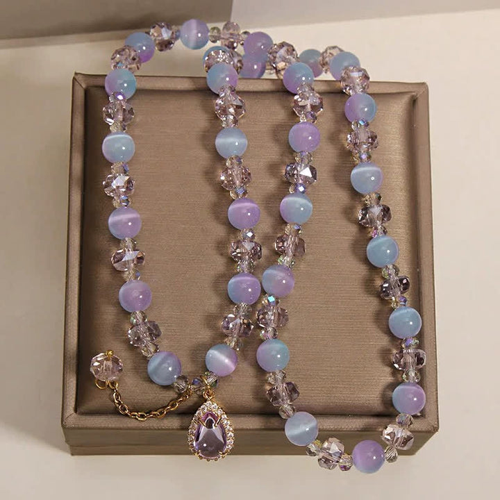 Buddha Stones ブルーグラデーションのキャッツアイクリスタルひょうたんレイヤードサポートブレスレット - image 3