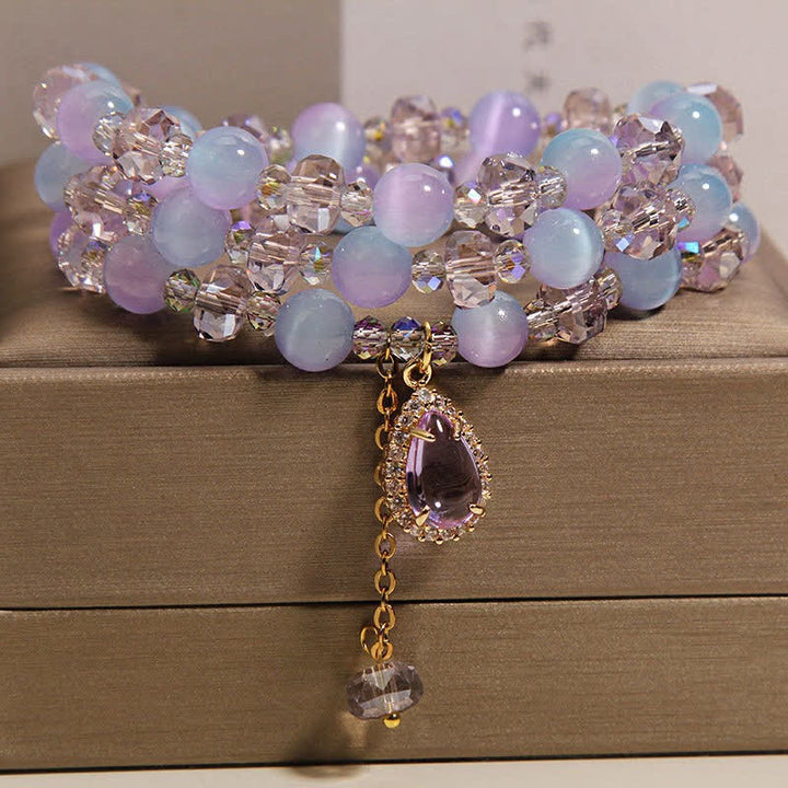 Buddha Stones ブルーグラデーションのキャッツアイクリスタルひょうたんレイヤードサポートブレスレット - image 2