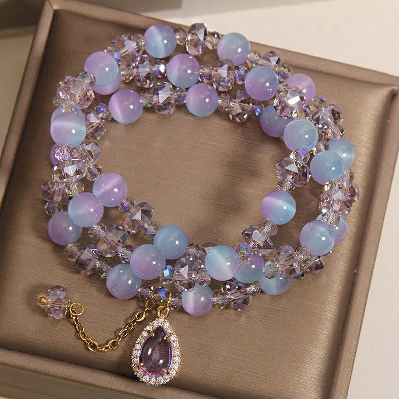 Buddha Stones ブルーグラデーションのキャッツアイクリスタルひょうたんレイヤードサポートブレスレット - image 8