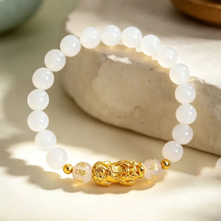 Buddha Stones 黒曜石カルセドニー貔貅（ひきゅう）オーム・マニ・パドメ・フム浄化ブレスレット - image 8