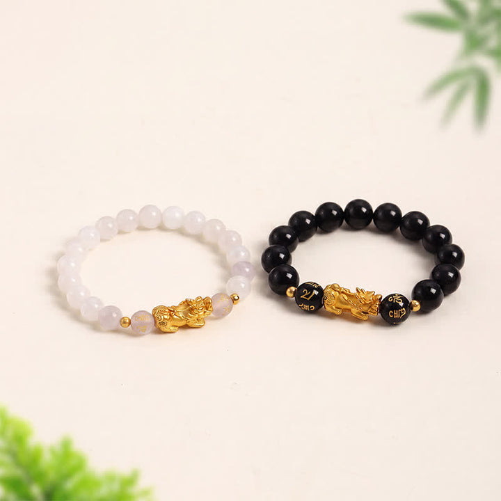 Buddha Stones 黒曜石カルセドニー貔貅（ひきゅう）オーム・マニ・パドメ・フム浄化ブレスレット - image 11