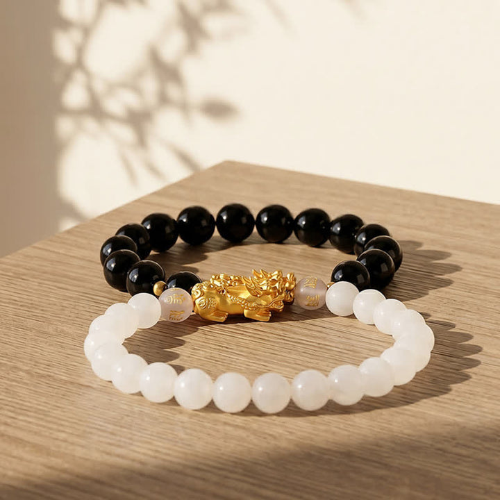 Buddha Stones 黒曜石カルセドニー貔貅（ひきゅう）オーム・マニ・パドメ・フム浄化ブレスレット - image 13