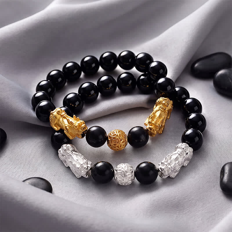 Buddha Stones 黒曜石銅製ダブル貔貅（ひきゅう）オーム・マニ・パドメ・フム智慧ブレスレット - image 16