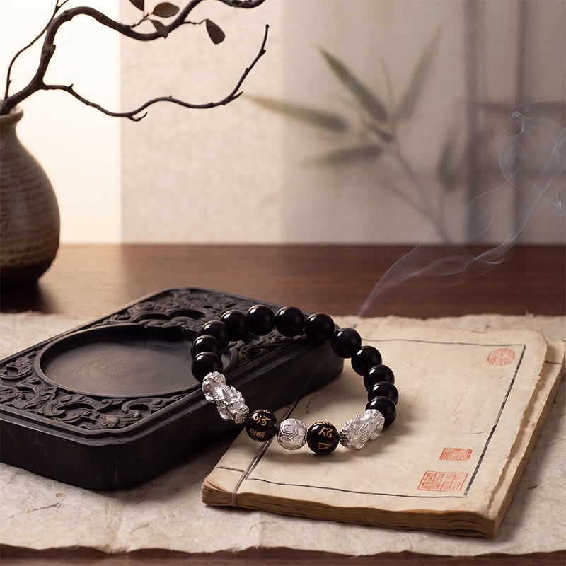 Buddha Stones 黒曜石銅製ダブル貔貅（ひきゅう）オーム・マニ・パドメ・フム智慧ブレスレット - image 12