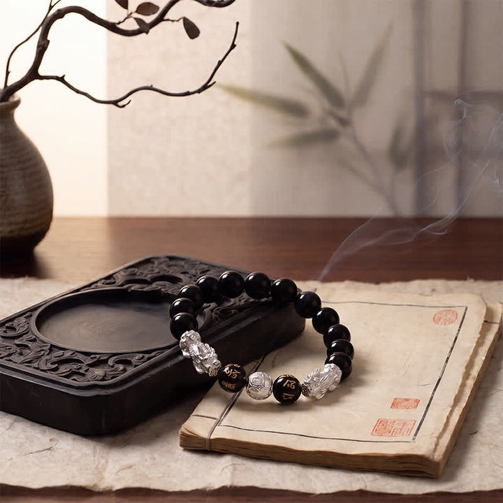 Buddha Stones 黒曜石銅製ダブル貔貅（ひきゅう）オーム・マニ・パドメ・フム智慧ブレスレット - image 12