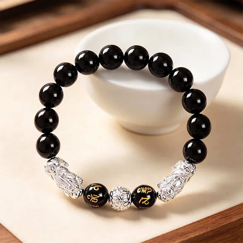 Buddha Stones 黒曜石銅製ダブル貔貅（ひきゅう）オーム・マニ・パドメ・フム智慧ブレスレット - image 11