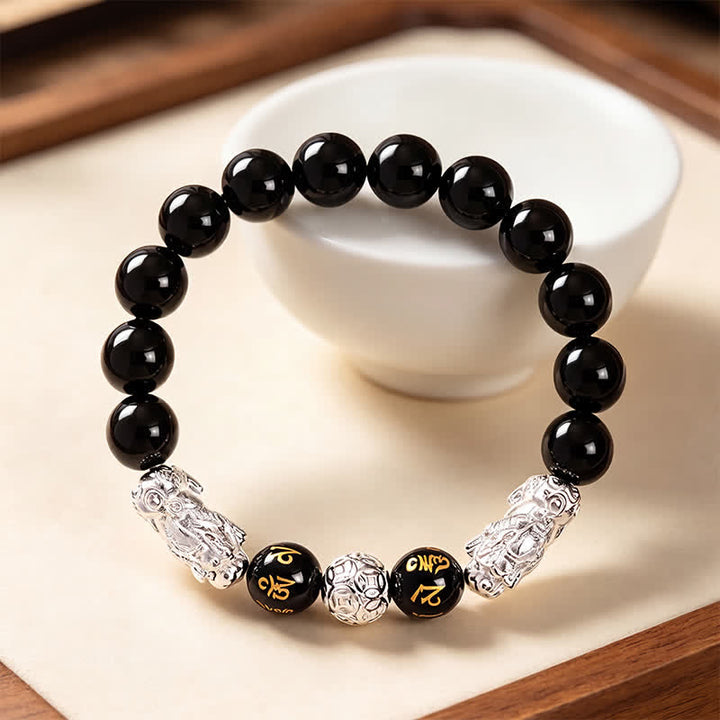Buddha Stones 黒曜石銅製ダブル貔貅（ひきゅう）オーム・マニ・パドメ・フム智慧ブレスレット - image 11