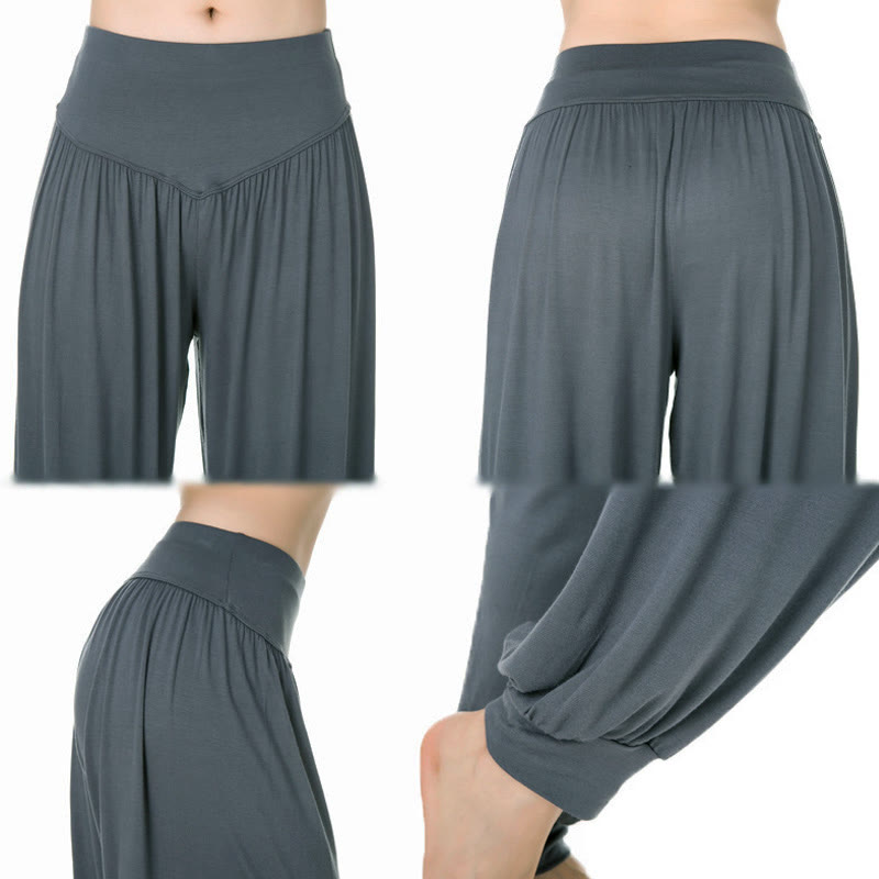 Buddha Stones柄の無地ルーズフィットモーダルヨガダンスハーレムパンツ - image 15