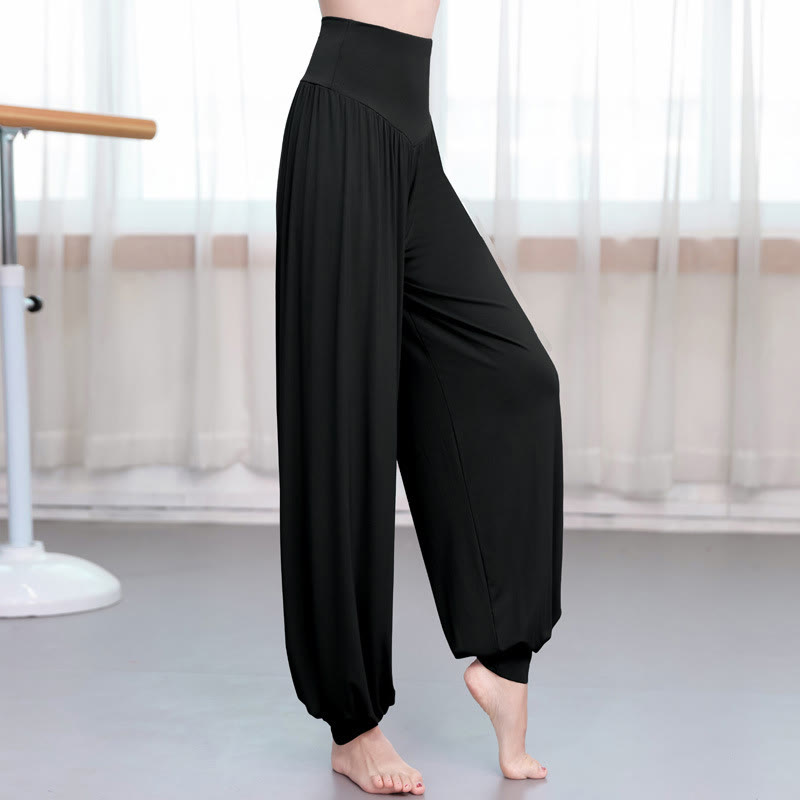 Buddha Stones柄の無地ルーズフィットモーダルヨガダンスハーレムパンツ - 黒 - US12、 UK/AU16、 EU44 (3XL) - image 0