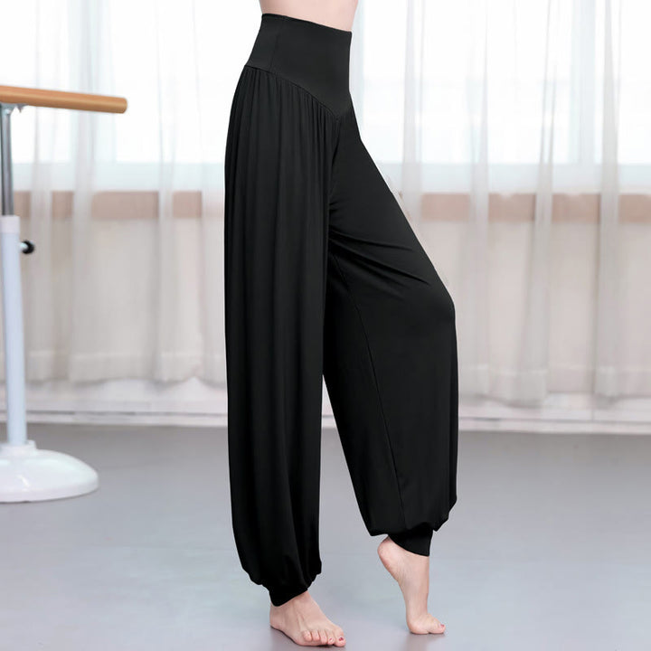 Buddha Stones柄の無地ルーズフィットモーダルヨガダンスハーレムパンツ - 黒 - US12、 UK/AU16、 EU44 (3XL) - image 0