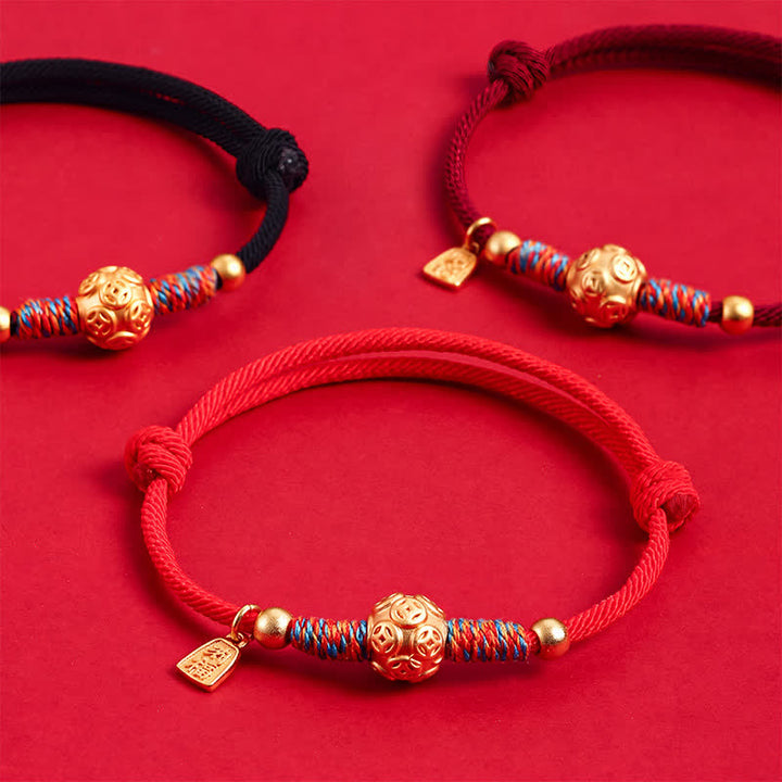 Buddha Stones 999スターリングシルバー製、赤い赤紐で結ばれた保護機能付き手織りブレスレット - image 0