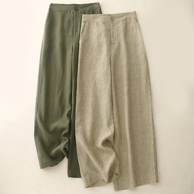 Buddha Stonesカジュアル 無地 レディース ゴムウエスト ワイドレッグパンツ ポケット付き - image 0