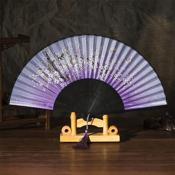 Buddha Stones 竹製蝶桜折りたたみ扇子 - 紫色の表面（タッセル付き） - image 7