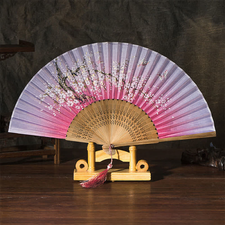 Buddha Stones 竹製蝶桜折りたたみ扇子 - ピンク色の表面（タッセル付き） - image 6