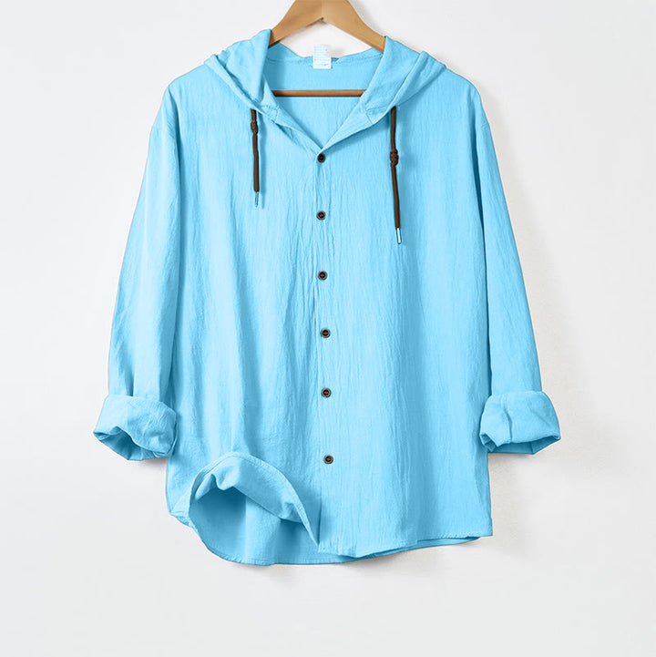 Buddha Stones無地長袖フード付きドローストリングボタンメンズシャツ - ライトスカイブルー - US/UK/AU44、 EU54 (3XL) - image 13