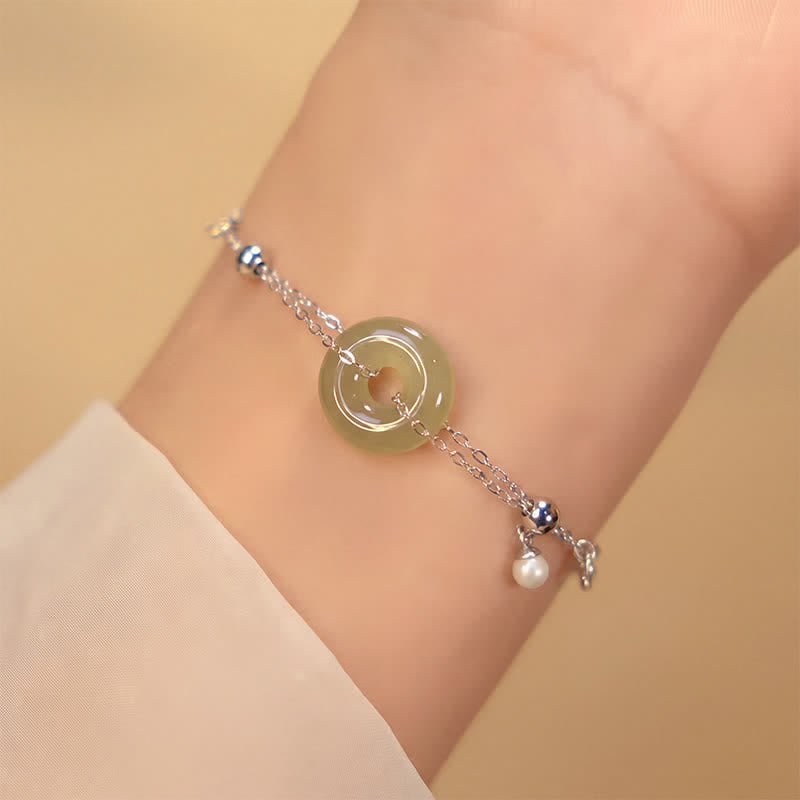 Buddha Stones 和田翡翠の平和のお守りチャーム925スターリングシルバー製幸運ブレスレット - 平和のお守りチャーム（手首周り：16～19cm） - image 0