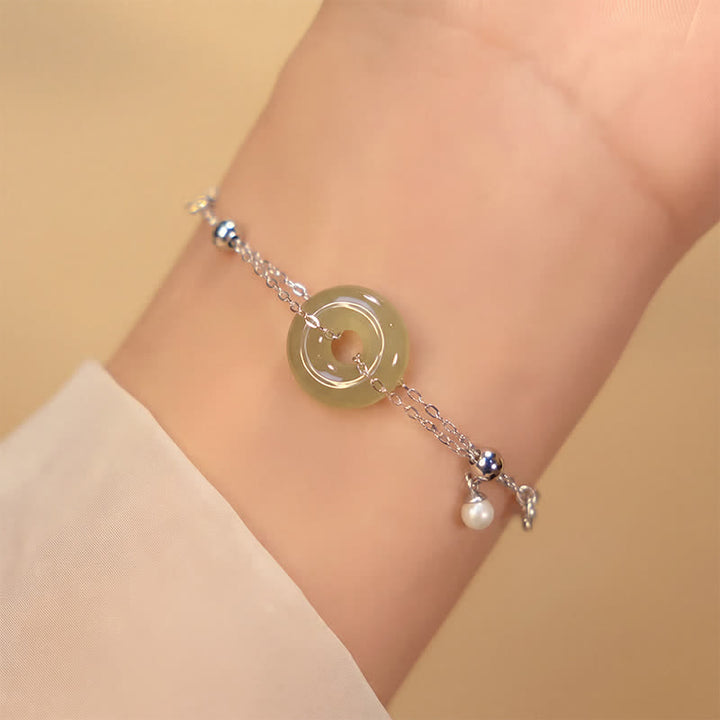 Buddha Stones 和田翡翠の平和のお守りチャーム925スターリングシルバー製幸運ブレスレット - 平和のお守りチャーム（手首周り：16～19cm） - image 0