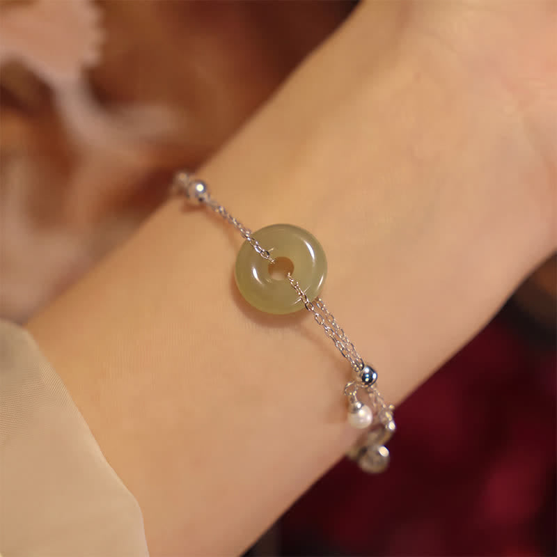 Buddha Stones 和田翡翠の平和のお守りチャーム925スターリングシルバー製幸運ブレスレット - image 2