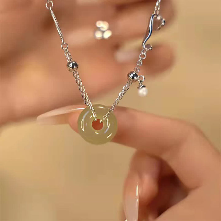 Buddha Stones 和田翡翠の平和のお守りチャーム925スターリングシルバー製幸運ブレスレット - image 1