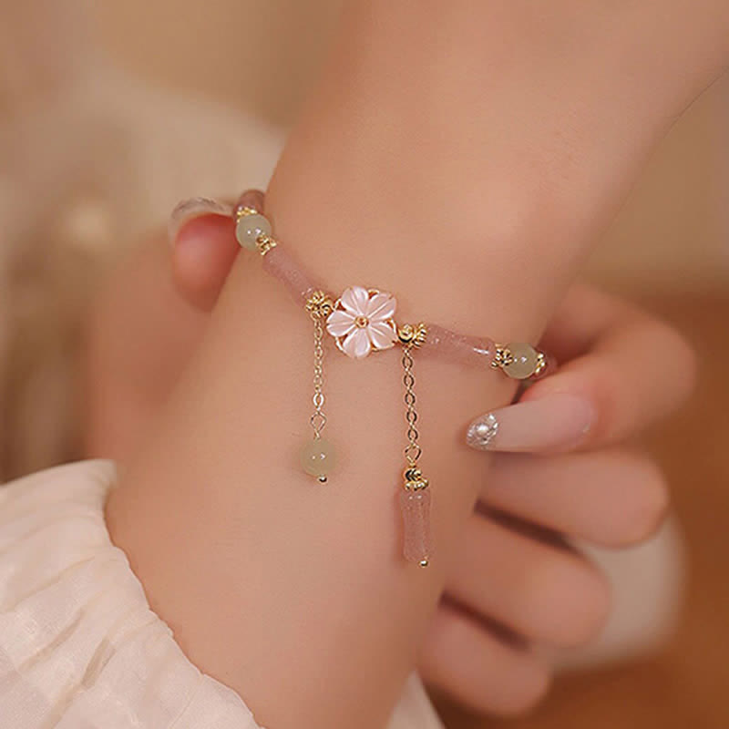 Buddha Stones ストロベリークォーツ、竹、和田翡翠のロマンティックブレスレット - image 2
