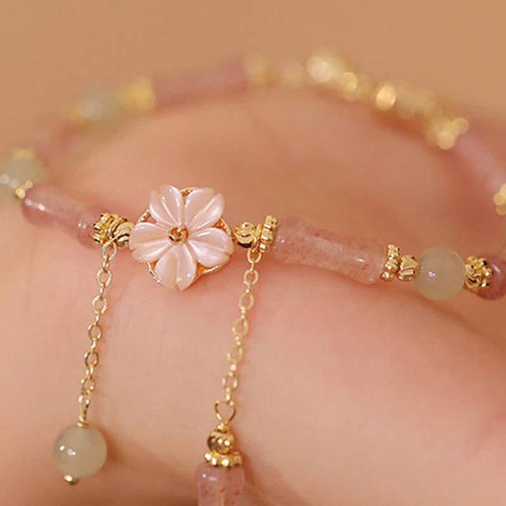 Buddha Stones ストロベリークォーツ、竹、和田翡翠のロマンティックブレスレット - image 12
