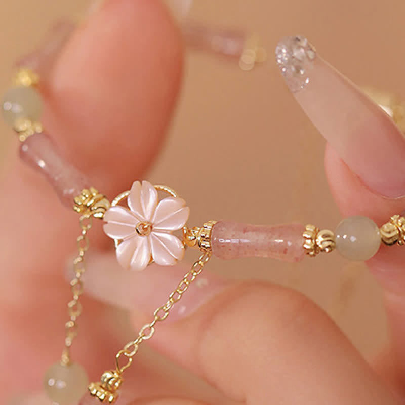 Buddha Stones ストロベリークォーツ、竹、和田翡翠のロマンティックブレスレット - image 13