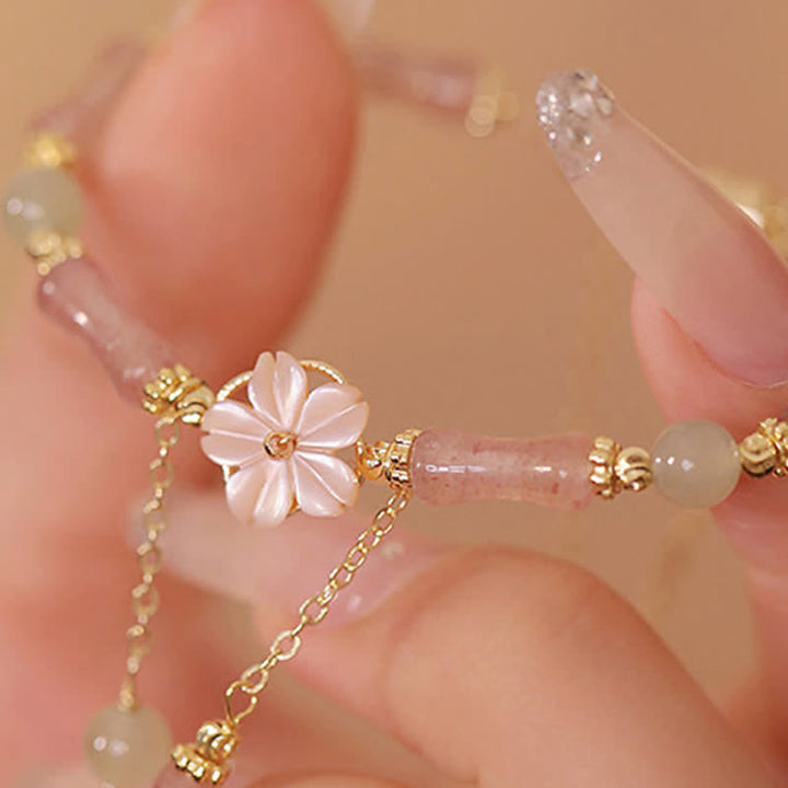 Buddha Stones ストロベリークォーツ、竹、和田翡翠のロマンティックブレスレット - image 13
