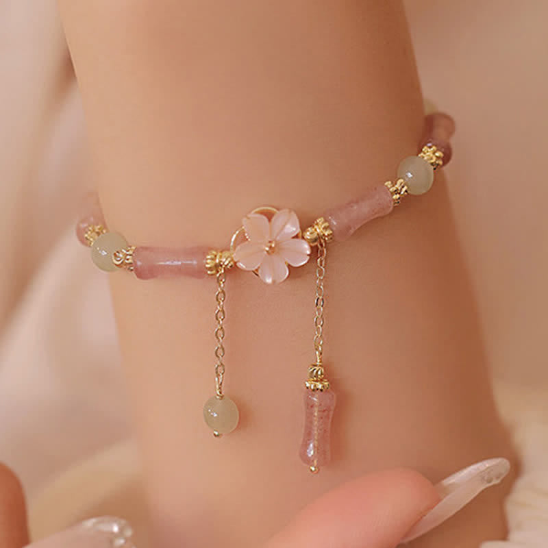 Buddha Stones ストロベリークォーツ、竹、和田翡翠のロマンティックブレスレット - image 1