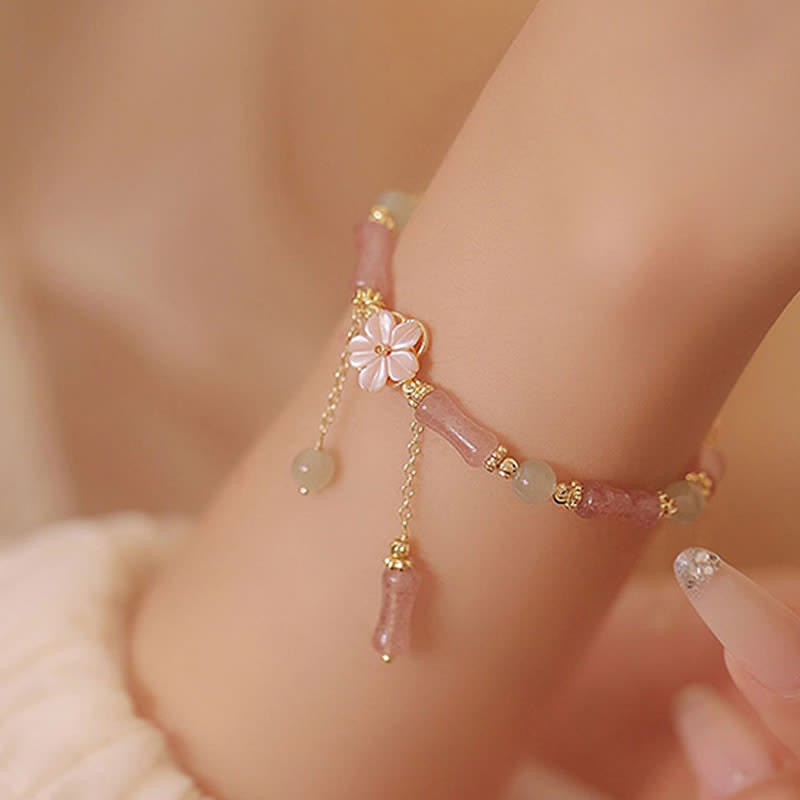 Buddha Stones ストロベリークォーツ、竹、和田翡翠のロマンティックブレスレット - image 3