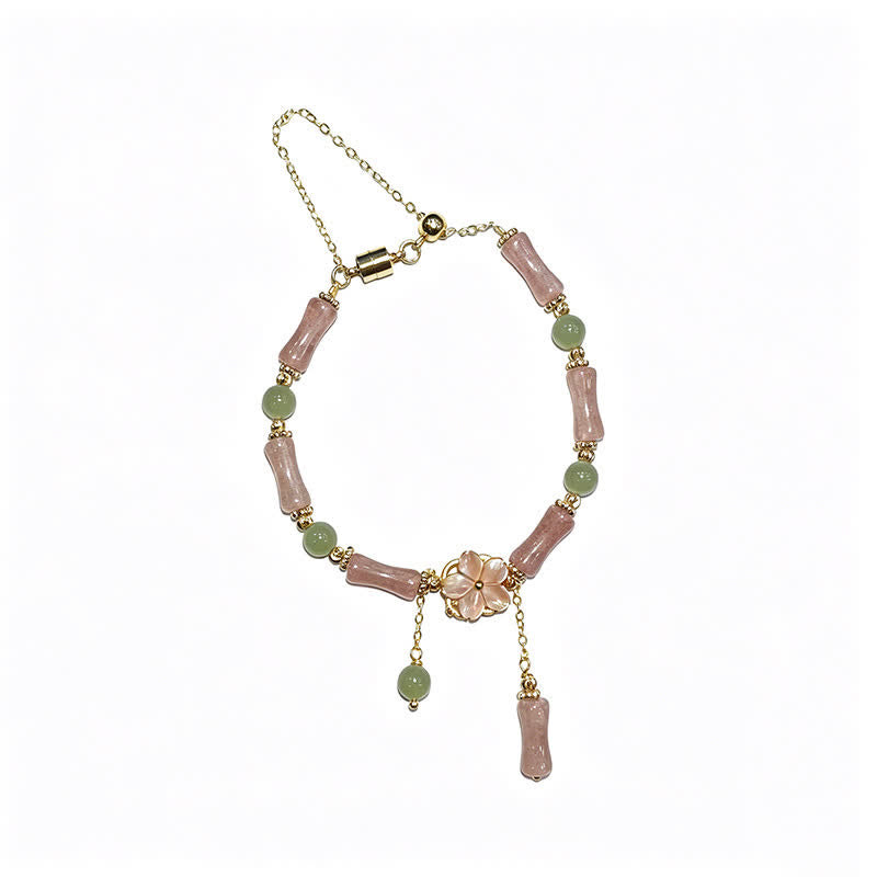 Buddha Stones ストロベリークォーツ、竹、和田翡翠のロマンティックブレスレット - image 15