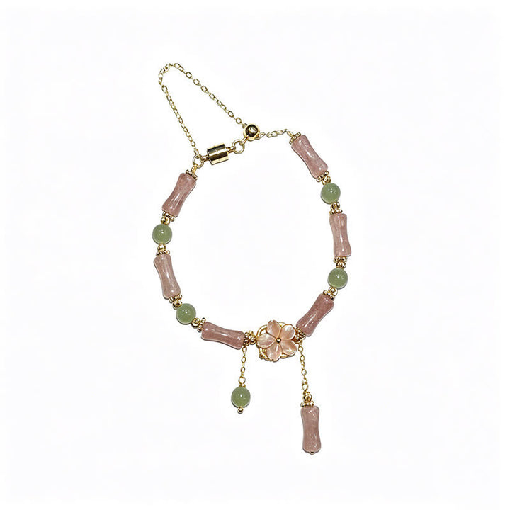 Buddha Stones ストロベリークォーツ、竹、和田翡翠のロマンティックブレスレット - image 15