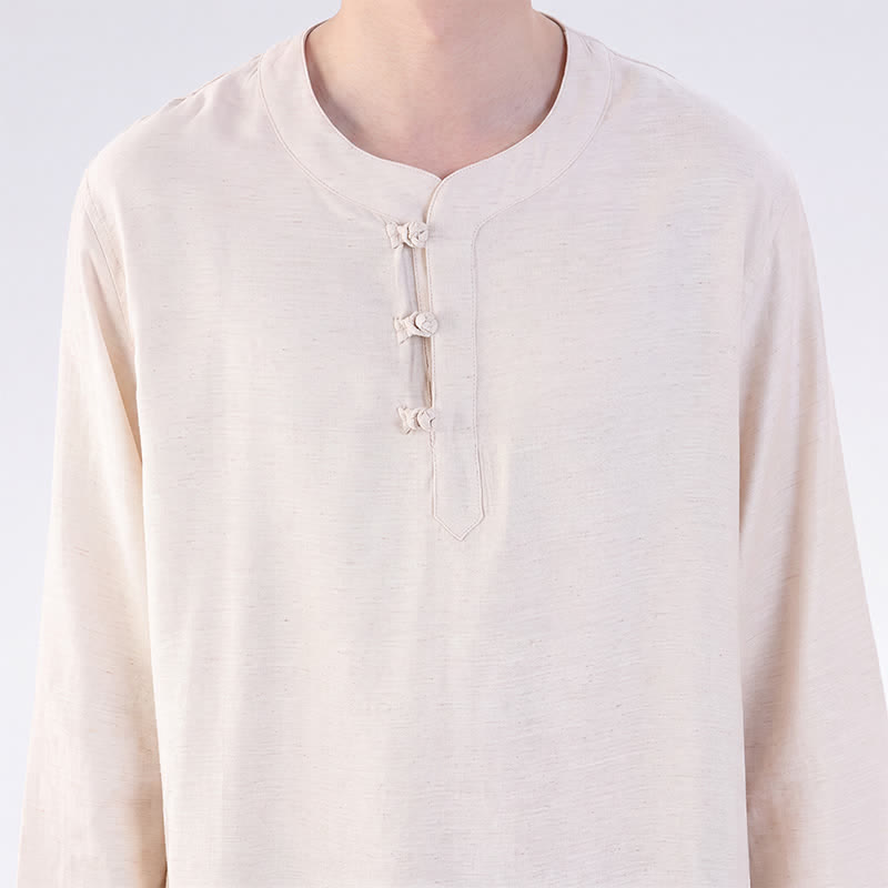 Buddha Stones 春夏 唐風 カエルボタン 無地 肘丈袖シャツ パンツ メンズ 瞑想服 ポケット付き - image 7