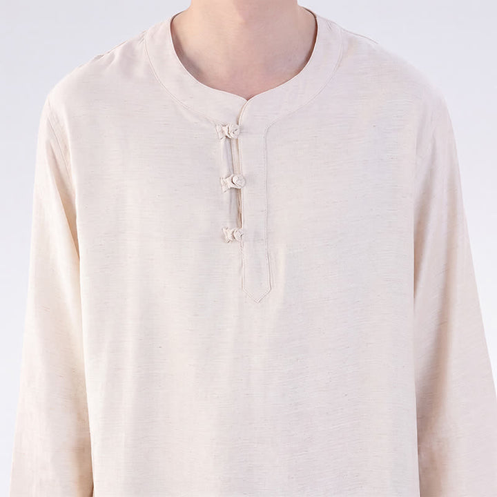Buddha Stones 春夏 唐風 カエルボタン 無地 肘丈袖シャツ パンツ メンズ 瞑想服 ポケット付き - image 7