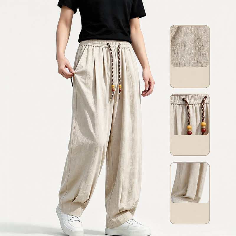 Buddha Stones 春夏カジュアルドローストリングゴムウエスト無地ロングパンツメンズストレートレッグパンツポケット付き - image 22