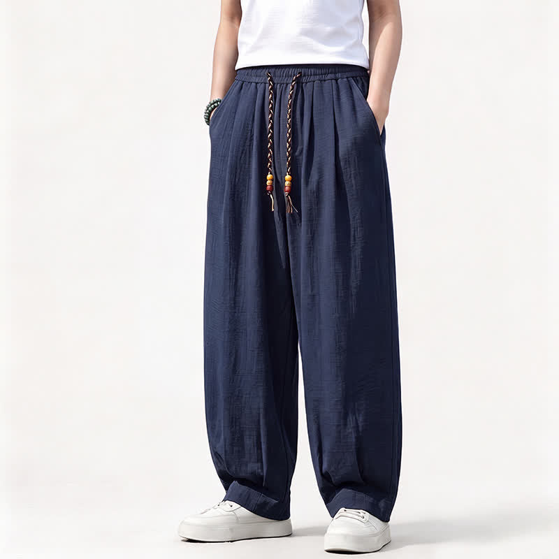 Buddha Stones 春夏カジュアルドローストリングゴムウエスト無地ロングパンツメンズストレートレッグパンツポケット付き - image 16