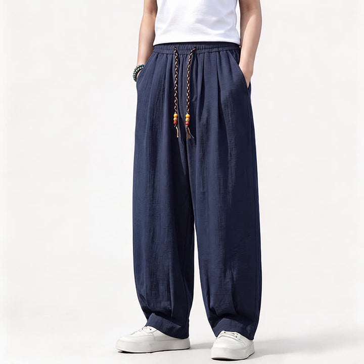 Buddha Stones 春夏カジュアルドローストリングゴムウエスト無地ロングパンツメンズストレートレッグパンツポケット付き - image 16