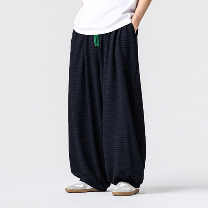 Buddha Stones 秋のカジュアルミニマリストドローストリングストライプデザインアンクルパンツメンズストレートレッグパンツポケット付き - image 9