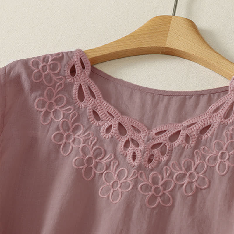 Buddha Stones 春夏カジュアルヴィンテージクルーネック刺繍無地レディース七分袖Tシャツ - image 11