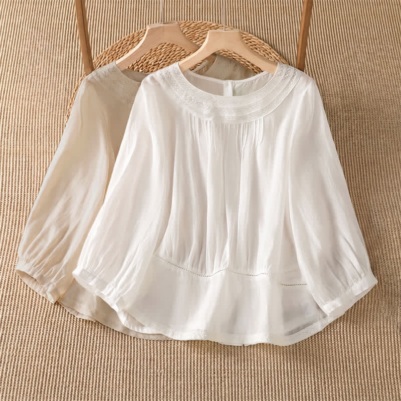 Buddha Stones 春夏カジュアルエレガント刺繍入り無地レディース長袖Tシャツ - image 12