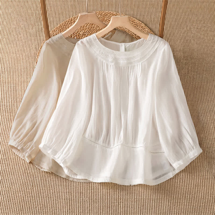 Buddha Stones 春夏カジュアルエレガント刺繍入り無地レディース長袖Tシャツ - image 12