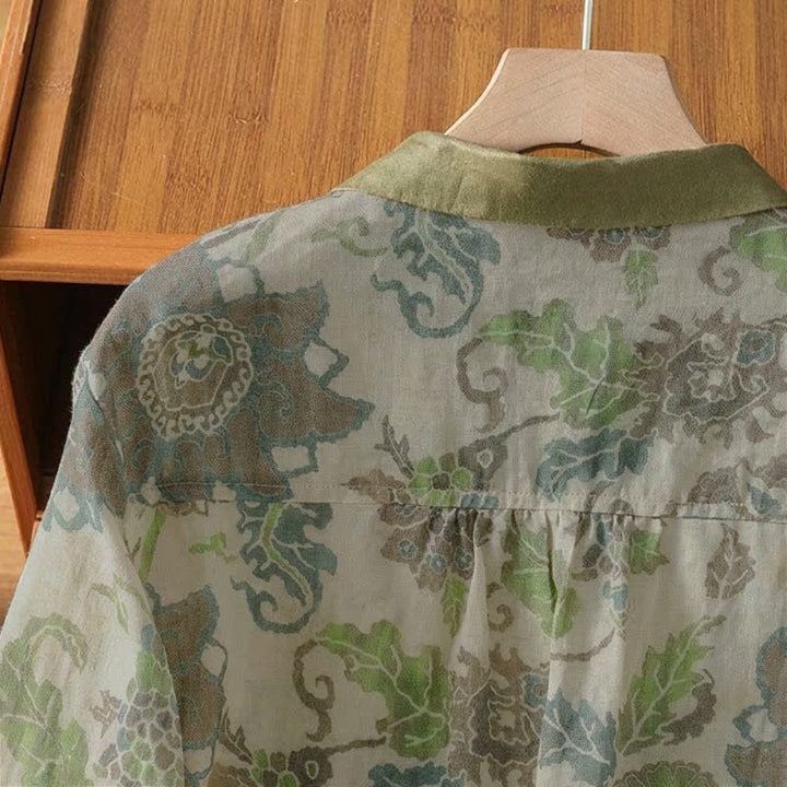 Buddha Stones 春夏カジュアルヴィンテージボタンアップ花柄レディース長袖シャツ（ポケット付き） - image 4