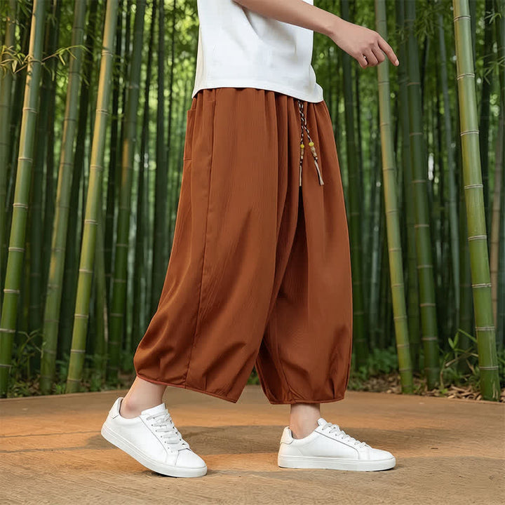 Buddha Stones 春夏カジュアルミニマリストドローストリング無地カプリパンツメンズハーレムパンツポケット付き - image 29