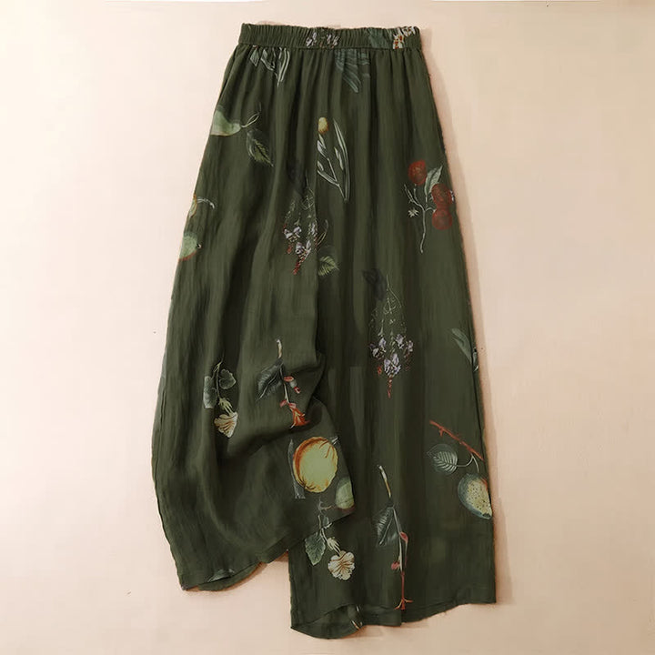Buddha Stones 春夏ボヘミアン風花柄アンクルパンツ レディース ワイドレッグパンツ ポケット付き - ダークオリーブグリーン - US12, UK/AU16, EU44 （2XL） - image 6