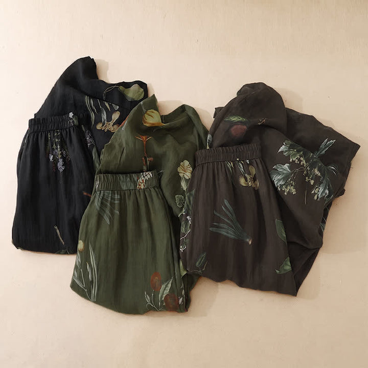 Buddha Stones 春夏ボヘミアン風花柄アンクルパンツ レディース ワイドレッグパンツ ポケット付き - image 26