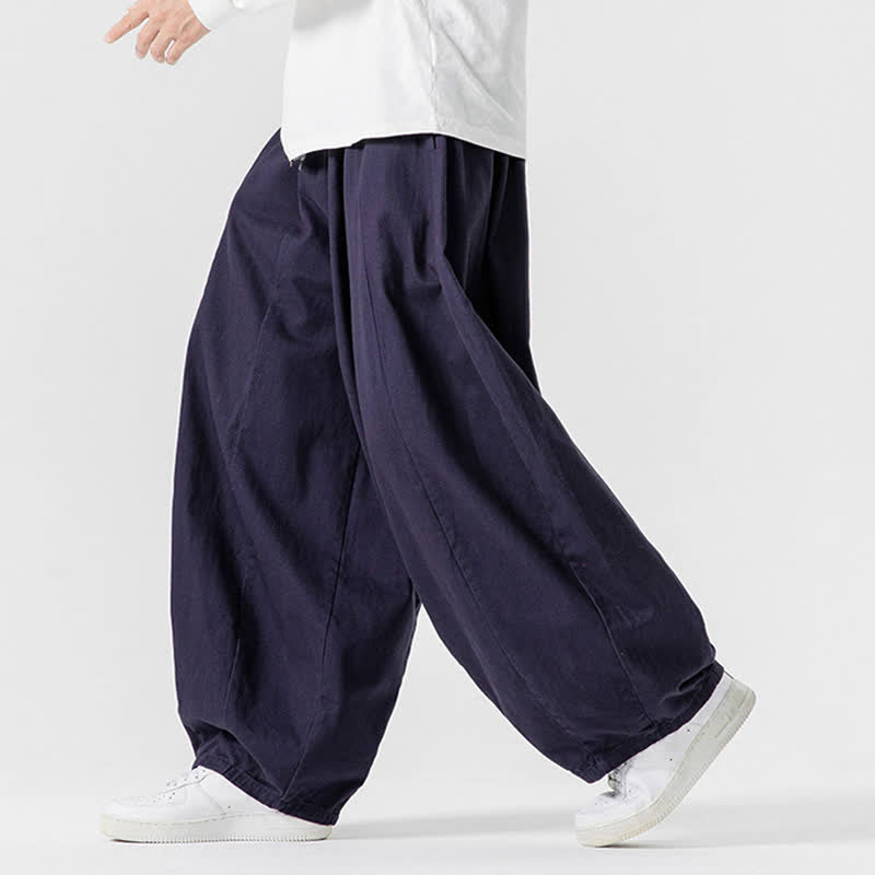 Buddha Stones 秋のカジュアルシンプルドローストリング無地コットンロングパンツメンズストレートレッグパンツポケット付き - image 27