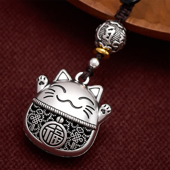 Buddha Stones 銅製「福」の文字が刻印された招き猫の編み込みバランスキーホルダー - image 7